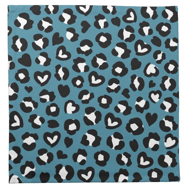 Animal Print, Blue Leopard, Cheetah Spots, Hearts Cloth Napkin (Front)