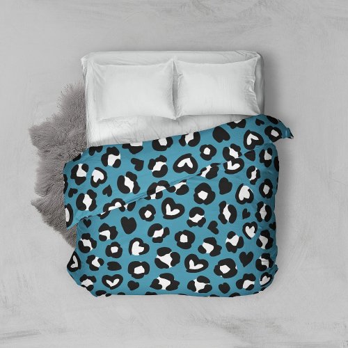 Animal Print Blue Leopard Cheetah Spots Hearts Duvet Cover