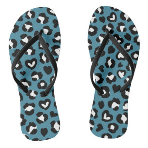 Animal Print, Blue Leopard, Cheetah Spots, Hearts Flip Flops