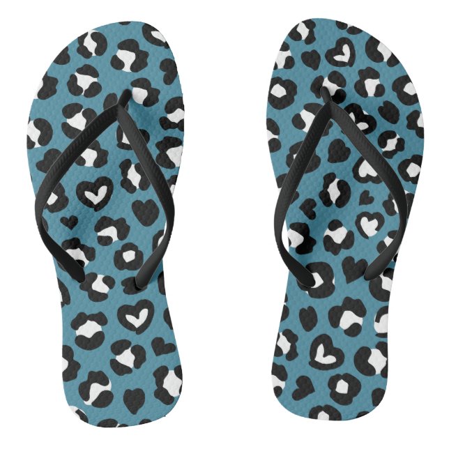 Animal Print, Blue Leopard, Cheetah Spots, Hearts Flip Flops (Footbed)