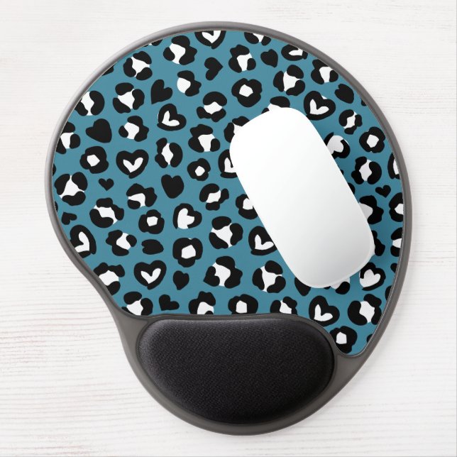 Animal Print, Blue Leopard, Cheetah Spots, Hearts Gel Mouse Pad (Left Side)