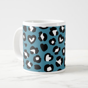 Animal Print, Blue Leopard, Cheetah Spots, Hearts Giant Coffee Mug