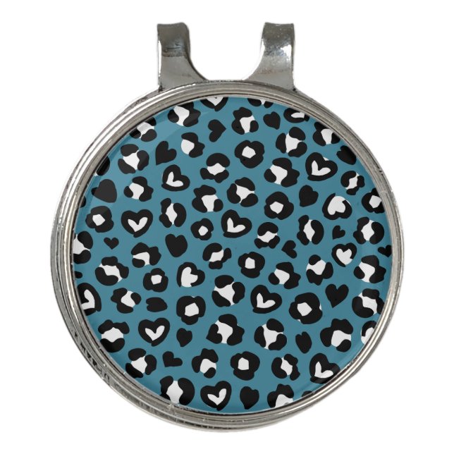 Animal Print, Blue Leopard, Cheetah Spots, Hearts Golf Hat Clip (Front)