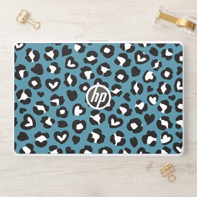 Animal Print, Blue Leopard, Cheetah Spots, Hearts HP Laptop Skin (Desk)