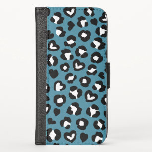 Animal Print, Blue Leopard, Cheetah Spots, Hearts iPhone X Wallet Case