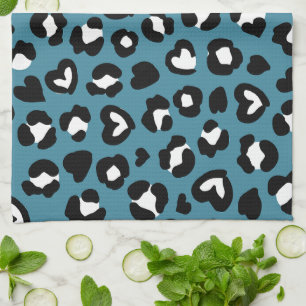 Animal Print, Blue Leopard, Cheetah Spots, Hearts Kitchen Towel