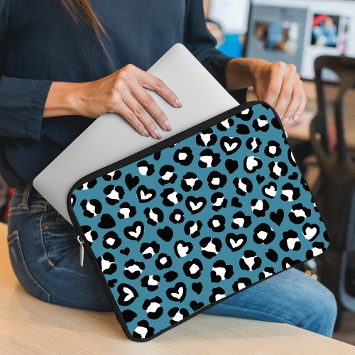 Animal Print Blue Leopard Cheetah Spots Hearts Laptop Sleeve