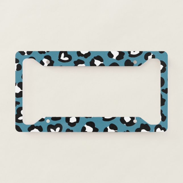 Animal Print, Blue Leopard, Cheetah Spots, Hearts License Plate Frame (Front)