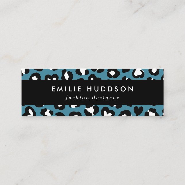 Animal Print, Blue Leopard, Cheetah Spots, Hearts Mini Business Card (Front)