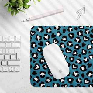 Animal Print, Blue Leopard, Cheetah Spots, Hearts Mouse Pad