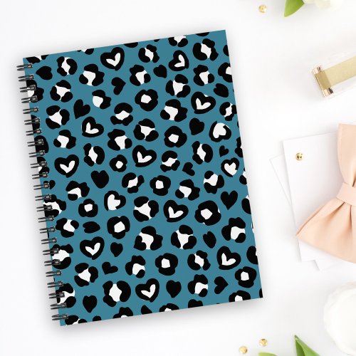 Animal Print Blue Leopard Cheetah Spots Hearts Notebook