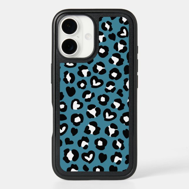 Animal Print, Blue Leopard, Cheetah Spots, Hearts Otterbox iPhone Case (Back)