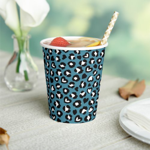 Animal Print Blue Leopard Cheetah Spots Hearts Paper Cups