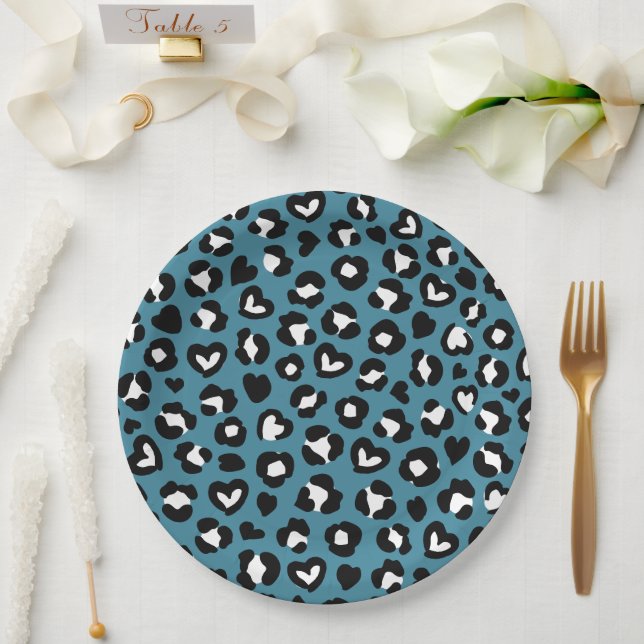 Animal Print, Blue Leopard, Cheetah Spots, Hearts Paper Plates (Wedding)