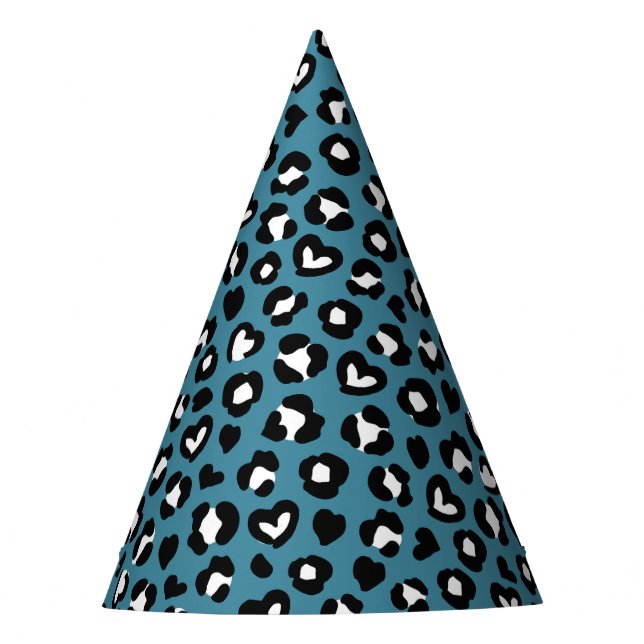 Animal Print, Blue Leopard, Cheetah Spots, Hearts Party Hat (Front)