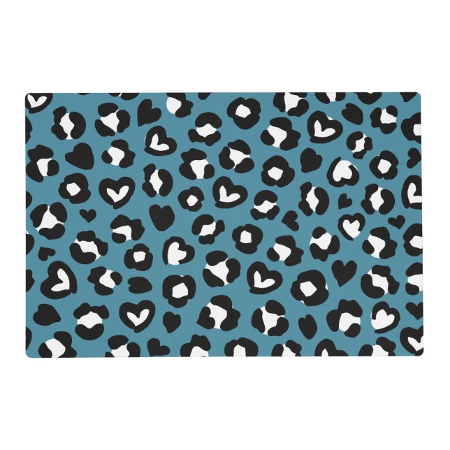 Animal Print, Blue Leopard, Cheetah Spots, Hearts Placemat (Front)