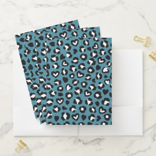 Animal Print, Blue Leopard, Cheetah Spots, Hearts Pocket Folder