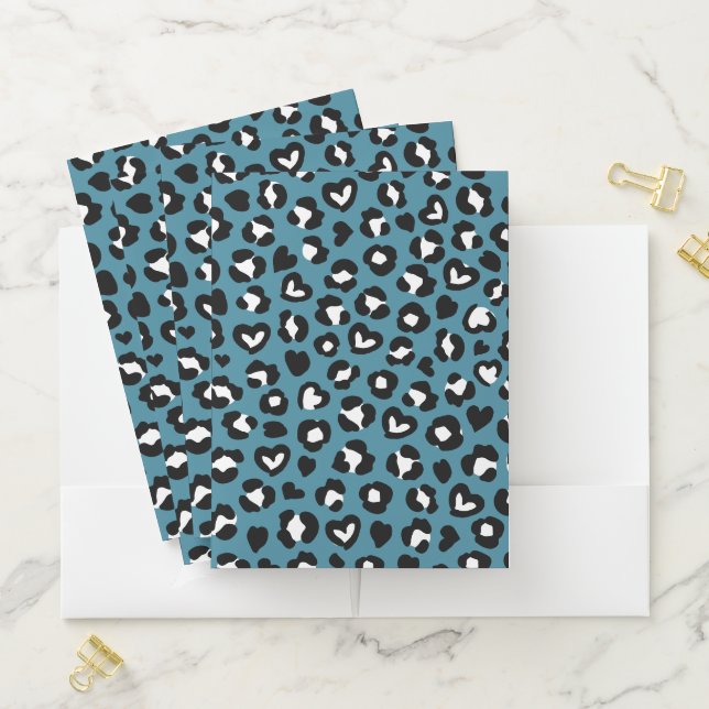 Animal Print, Blue Leopard, Cheetah Spots, Hearts Pocket Folder (In Situ)