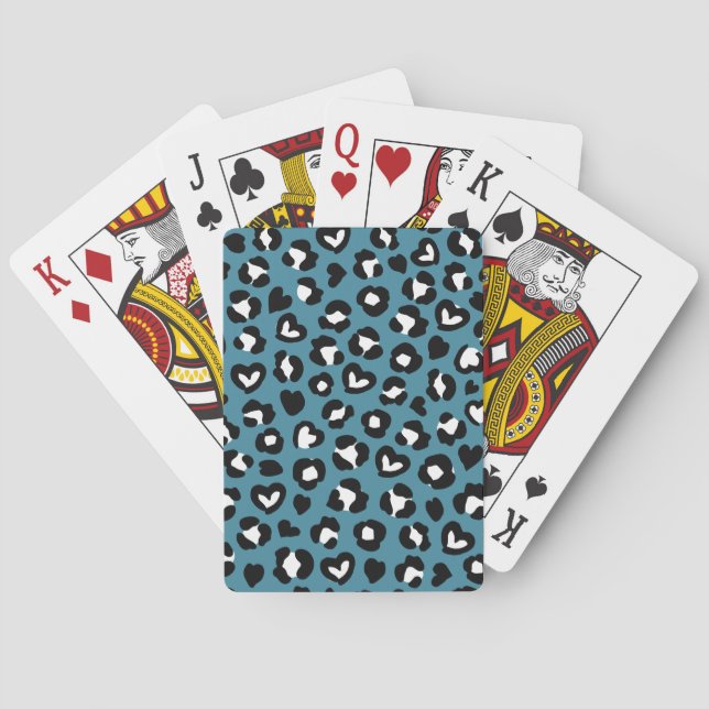 Animal Print, Blue Leopard, Cheetah Spots, Hearts Poker Cards (Back)