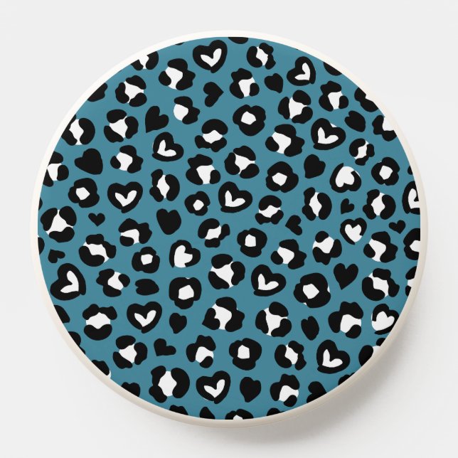 Animal Print, Blue Leopard, Cheetah Spots, Hearts PopSocket (Popsocket)