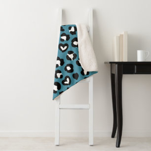 Animal Print, Blue Leopard, Cheetah Spots, Hearts Sherpa Blanket