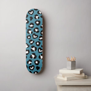 Animal Print, Blue Leopard, Cheetah Spots, Hearts Skateboard