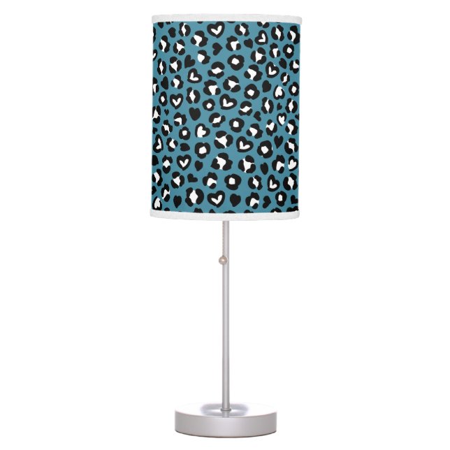Animal Print, Blue Leopard, Cheetah Spots, Hearts Table Lamp (Front)
