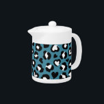Animal Print, Blue Leopard, Cheetah Spots, Hearts Teapot<br><div class="desc">Elegant,  stylish and sophisticated pattern with leopard spots and hearts in blue and black color. Modern and trendy gift,  perfect for the animal print lover in your life.</div>