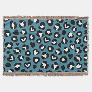 Animal Print, Blue Leopard, Cheetah Spots, Hearts Throw Blanket