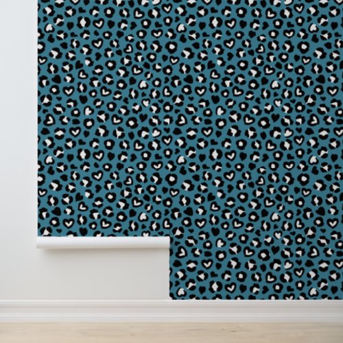 Animal Print Blue Leopard Cheetah Spots Hearts Wallpaper