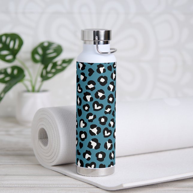 Animal Print, Blue Leopard, Cheetah Spots, Hearts Water Bottle (Yoga)