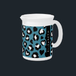Animal Print, Blue Leopard, Hearts, Your Name Beverage Pitcher<br><div class="desc">Elegant,  stylish and sophisticated pattern with leopard spots and hearts in blue and black color. Modern and trendy gift,  perfect for the animal print lover in your life. Personalize by adding your name,  nickname,  monogram or initials.</div>