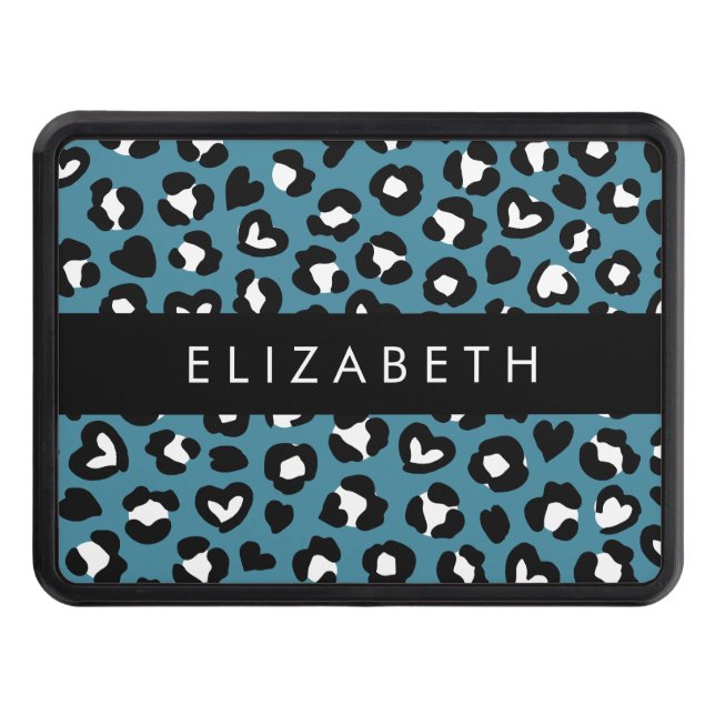 Animal Print, Blue Leopard, Hearts, Your Name Hitch Cover (Front)