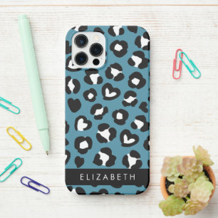 Animal Print, Blue Leopard, Hearts, Your Name iPhone 12 Pro Case