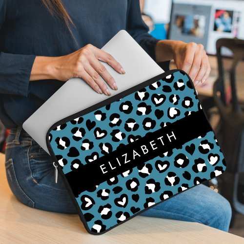 Animal Print Blue Leopard Hearts Your Name Laptop Sleeve