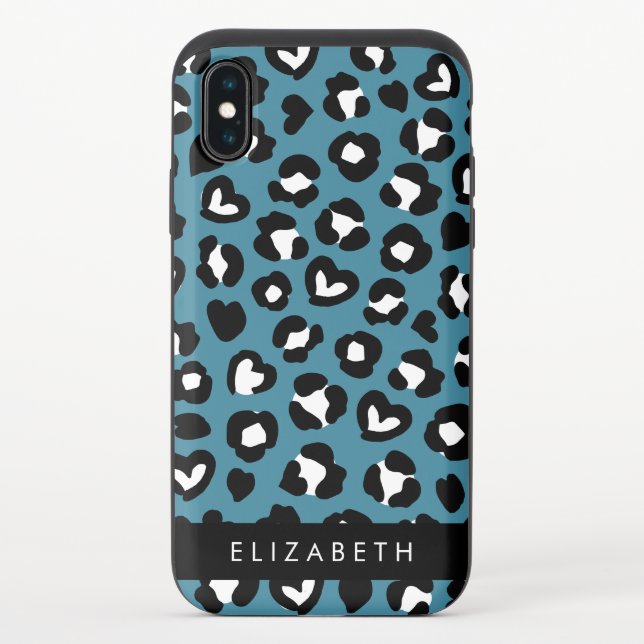 Animal Print, Blue Leopard, Hearts, Your Name Uncommon iPhone Case (Back)