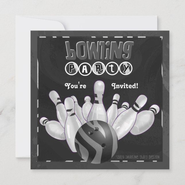 Animal Print Bowling Party Black and White Invitation (Front)