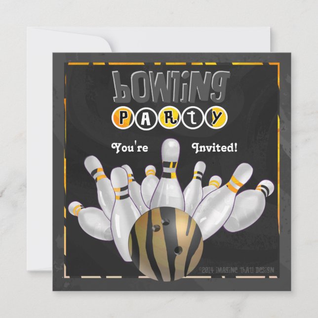 Animal Print Bowling Party Black and Yellow Invitation (Front)