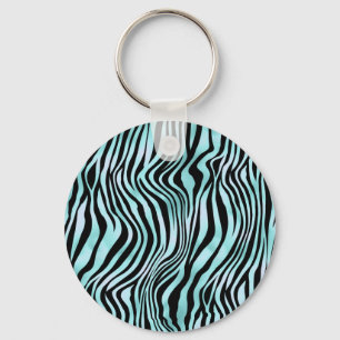 Animal Print Bright Blue Zebra Skin Turquoise Keychain