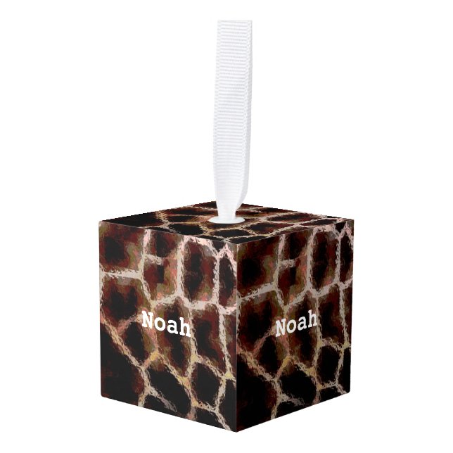 Animal Print Brown Cube Ornament (Front Angled)
