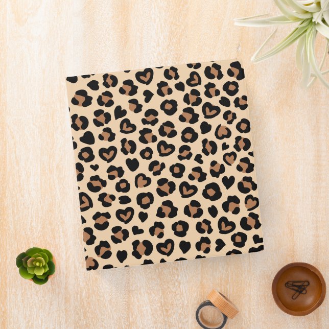Animal Print, Brown Leopard, Cheetah Spots, Hearts 3 Ring Binder (In Situ)