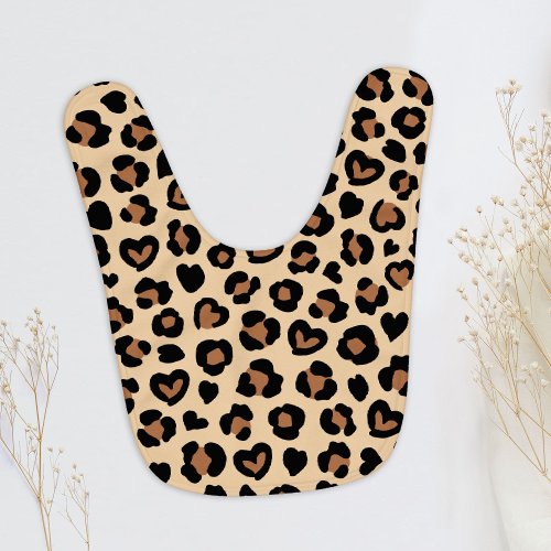 Animal Print Brown Leopard Cheetah Spots Hearts Baby Bib