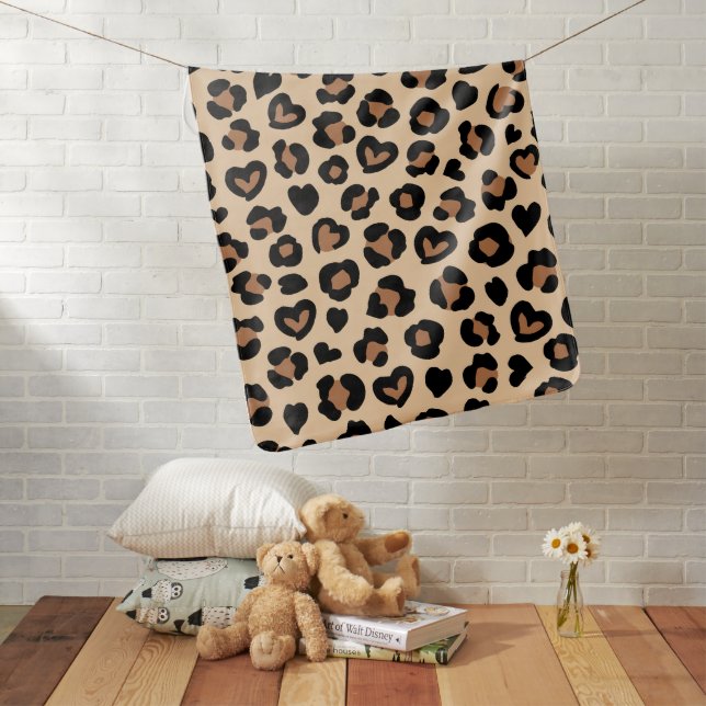 Animal Print, Brown Leopard, Cheetah Spots, Hearts Baby Blanket (In Situ)