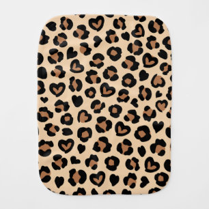 Animal Print, Brown Leopard, Cheetah Spots, Hearts Baby Burp Cloth