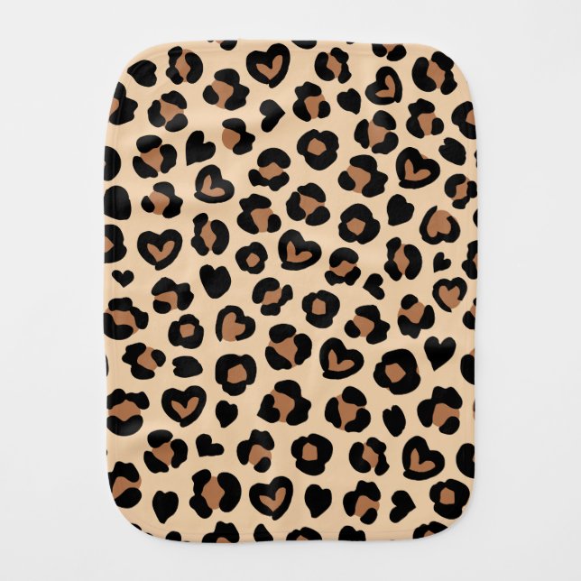 Animal Print, Brown Leopard, Cheetah Spots, Hearts Baby Burp Cloth (Front)