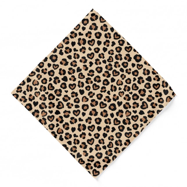 Animal Print, Brown Leopard, Cheetah Spots, Hearts Bandana (Front)