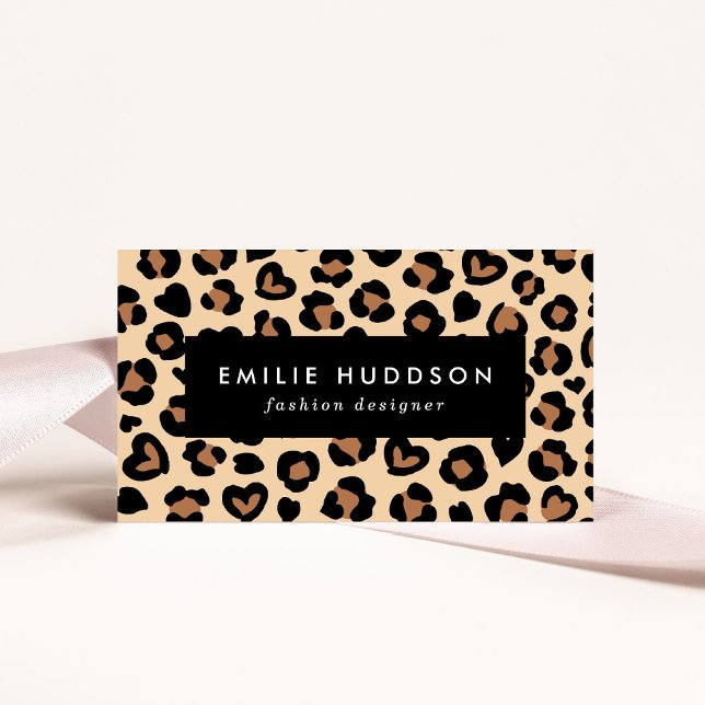 Animal Print, Brown Leopard, Cheetah Spots, Hearts Business Card (Creator Uploaded)