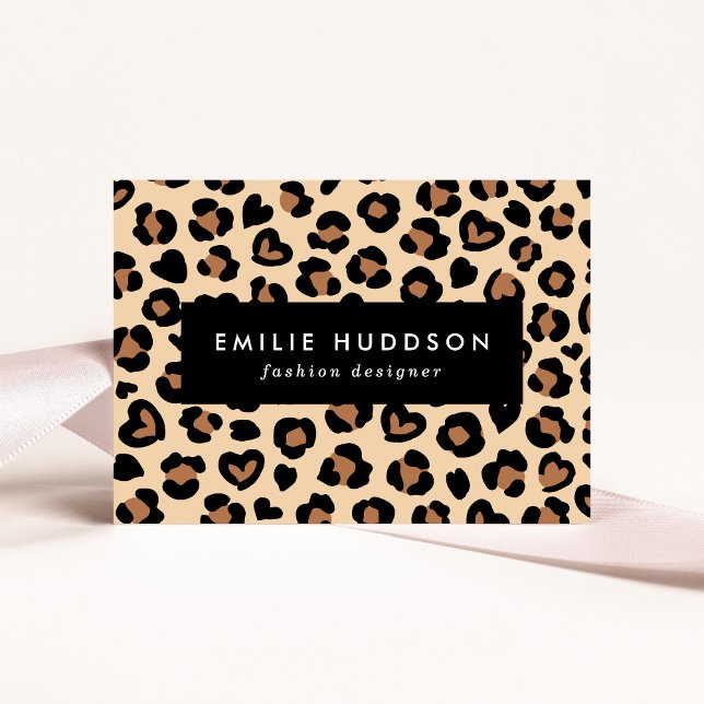 Animal Print, Brown Leopard, Cheetah Spots, Hearts Business Card (Creator Uploaded)