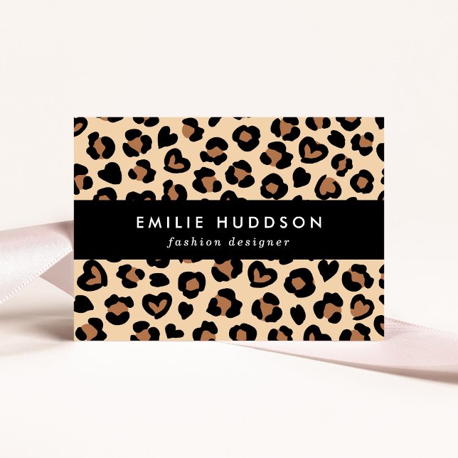 Animal Print, Brown Leopard, Cheetah Spots, Hearts Business Card (Creator Uploaded)