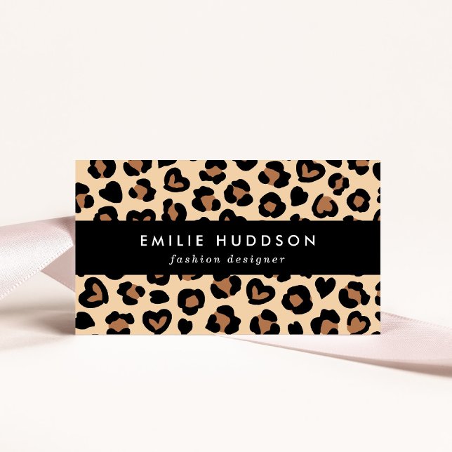 Animal Print, Brown Leopard, Cheetah Spots, Hearts Business Card (Creator Uploaded)